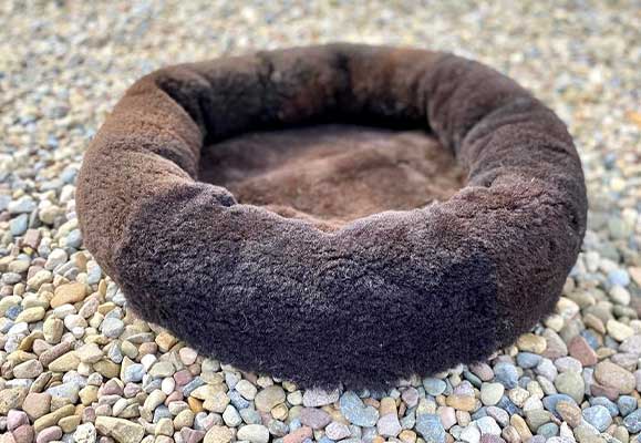 dark brown sheepskin pet bed