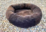dark brown sheepskin pet bed