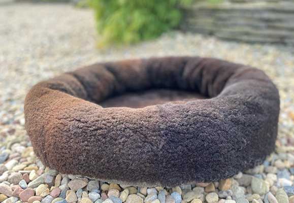 dark brown sheepskin pet bed