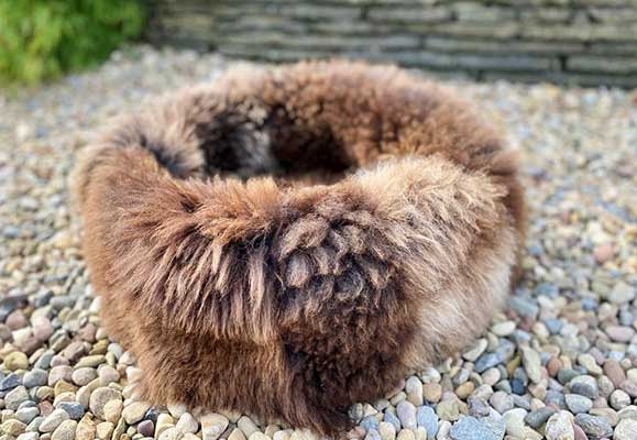 brown fluffy sheepskin pet bed