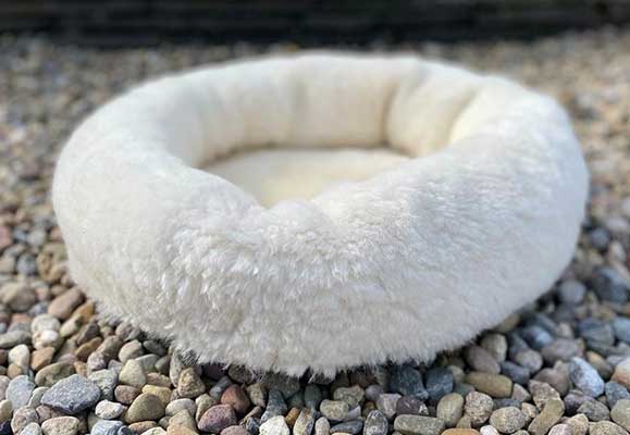 soft white sheepskin pet bed