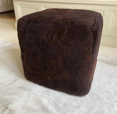 Chocolate Brown Sheepskin Cube Footstool