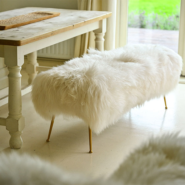 shaggy white sheepskin ottoman 1