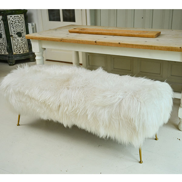 shaggy white sheepskin ottoman 2