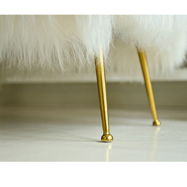 shaggy white sheepskin ottoman detail