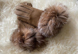 Tan lambskin gloves with fur trim